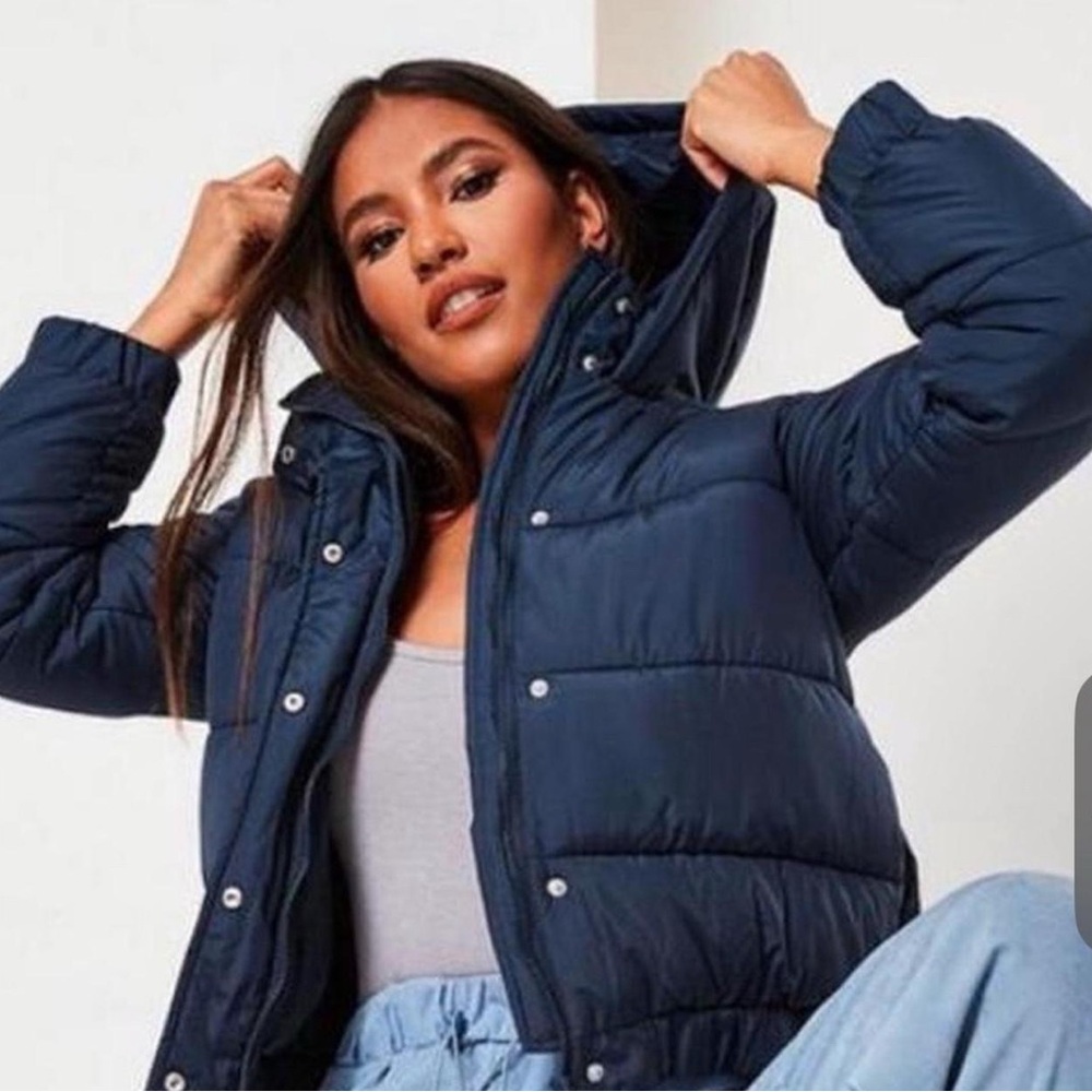 Missguided Navy cropped Puffer Jacket